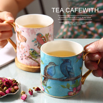 Bone China coffee cup European bird pattern with spoon light luxury English afternoon tea tea cup couple to ceramic gift Cup