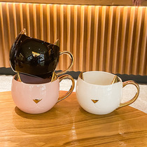 Japanese style simple gold hand handle cat ceramic cup Home Office couple coffee cup creative personality mug