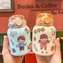 Han Style Cute With Straw Insulation Cup Cartoon Schoolgirl Child Stickers Decorate Water Glass Small Gift Big Belly Mug