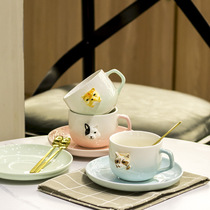 Cute Japanese three-dimensional cartoon animal coffee cup saucer ceramic cup coffee cup set gradient mug