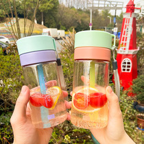 Korean simple portable plastic cup filter scented tea straw cup outdoor sports portable portable cup for boys and girls