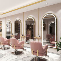 Barbershop mirror Hair salon special hair salon mirror table door type trendy net red LED light Simple European hair cut mirror