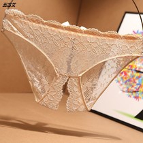 European underwear women breifs transparent lace sexy ultra-thin stitching mesh Japanese skin-free thong