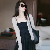 Ice silk knitted cardigan womens thin small shawl jacket summer with suspender skirt outside sunscreen shirt blouse top