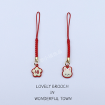 Red rabbit asymmetric mobile phone lanyard sweet pendant U disk earphone anti-lost pendant couple mobile phone shell red rope