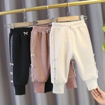 Thick casual pants plus velvet outside wearing foreign girls trousers childrens winter clothes 2021 baby Autumn new pants