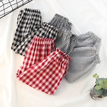 Male and female children cotton plaid spring summer baby children Haren pants middle trousers blunderers wearing childrens mosquito pants