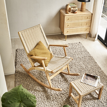 Nordic Rocking Chair Solid Wood Home Old Man Lying Chair Submodern Simple Rattan Chair Balcony Casual Single Sofa Rocking Chair