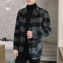 2021 Business Leisure Plaid Small Suit Mens autumn and winter double-sided woolen coat short wool woolen coat trend