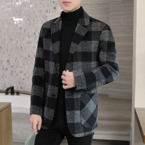 2021 Business Leisure Plaid Small Suit Mens autumn and winter double-sided woolen coat short wool woolen coat trend