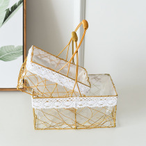 Metal flower basket hand basket tassel small basket mixed hand ceremony weaving bamboo rattan bamboo basket picnic flower basket