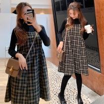 New pregnant women Spring suit fashion tide mother large size shirt plaid vest skirt two-piece dress early spring