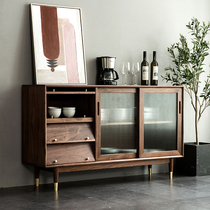 Nordic Black Walnut sideboard simple modern solid wood tea cabinet kitchen glass sliding door storage Bowl Hall Cabinet
