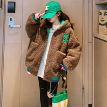 Girls wool sweater jacket autumn and winter 2022 new medium and large childrens quilted winter fashion girl thick lamb velvet