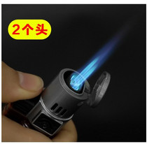 Three-head creative inflatable windproof lighter Personality high temperature small welding torch Blue flame mens cigar moxibustion spray gun fire machine