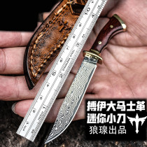Wolf knife self-defense military knife short knife hanging key collection mini knife Damascus steel knife pocket knife