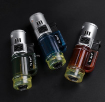 Three-head Creative Inflatable windproof lighter personality high temperature small welding gun blue flame men cigar moxibustion spray gun lighter