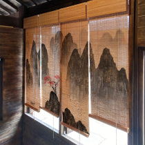 Printed bamboo curtain curtain roller blind Zen retro porch background partition Chinese-style tea room artistic conception decorative painting curtain