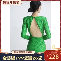 Fashion soar gold worship European and American green gold and silver hot sheet sexy tight back slit dress