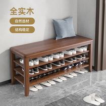All solid wood shoe cabinet at home door change shoe stool shoe rack integrated entrance door can sit on the shoe stool multi-layer entry shoe shelf