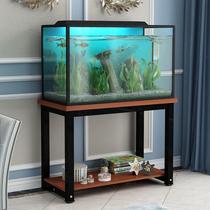 Boutique steel and wood fish tank shelf Wrought iron solid wood table type turtle tank locker Stainless steel aquarium tank base table