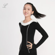 L home Flower skating thick training suit one-word collar black and white strip long T girl autumn and winter warm custom adult top