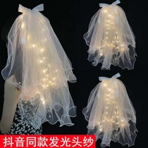 Net red veil with lights Glowing flash bright lights Female fairy license wedding seaside photo props set up a stall explosion