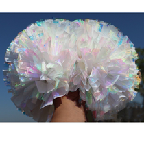 The opening ceremony of the sports meeting entered the colorful flower aerobics dance ball cheerleading team holding the flower colorful handle