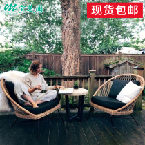 Nordic ins outdoor furniture homestay balcony single rattan sofa outdoor courtyard rattan chair waterproof table and chair