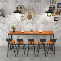 Wrought iron solid wood long table against the wall Household balcony high-legged table and chair combination Cafe milk tea shop bar table