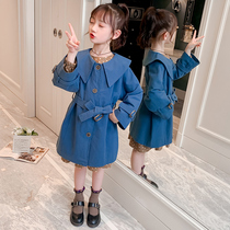 Girls windbreaker childrens coat long 2021 New Spring early autumn female children Foreign style girl Korean version of British style