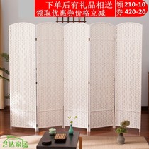 Creative handmade straw screen partition fashion simple living room bedroom folding screen simple folding mobile solid wood screen
