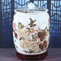 Jingdezhen ceramics hand-painted rice bucket rice cylinder 30 jin 50 jin household oil tank water tank with cover storage moisture-proof and insect-proof