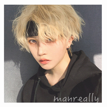 Man with real and fake hair male short hair net red with tinfoil hot fluffy face repair handsome daily Zhengtai Japanese male gay hair