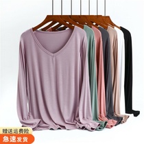 Spring Autumn Thin pregnant woman with undershirt V Pilot Modale Long sleeves T-shirt Leisure 100 Loose Mid-Length blouse Chauma