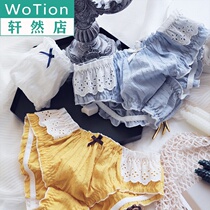 2021 spring underwear girl Japanese mid waist breathable thin lace fresh lace retro shorts women Spring