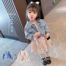 Girls spring dress foreign style suit childrens skirt spring and autumn children baby girl denim jacket fashionable Net red two-piece set
