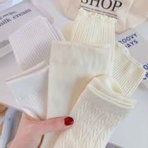 Korean version of white socks womens mid-tube socks spring and autumn pure cotton ins tide Japanese jk thin section long tube summer pile socks