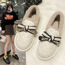 A pedal sfas bean shoes women winter plus velvet wear small fragrance 2021 new fashion winter Joker Mao Mao shoes