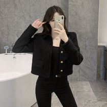 Retro small fragrant style short coat female spring and autumn 2021 new black wild loose Casual tweed Net red top