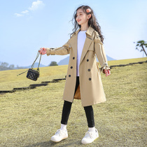Girls windbreaker 2022 new spring and autumn clothes foreign style girls fashionable British style fashion mid-length tide big childrens coat