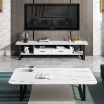 Rock Plate Tea Table TV Cabinet Composition Furniture Suit Nordic Living Room Modern Minima Light Lavish Marble TV Enclosure