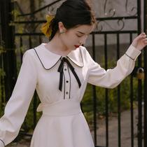 Tea break French retro Hepburn style fugitive princess doll collar formal occasion dress interview Spring and Autumn long skirt