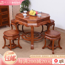 Artisan Pond Red Wood Furniture Flowers Pear Wood Round Dining Table And Chairs Combined Chinese Dining Table Solid Wood Round Table Domestic Dining Table