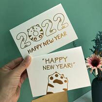 2022 Business New Year Greeting Card Year of Tiger Cute Tiger Claw Greeting Card with Envelope Folding Card Handwritten Message Card