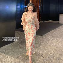 Pure desire wind sundress floral dress chiffon long skirt slim sexy temperament female summer 2021 new