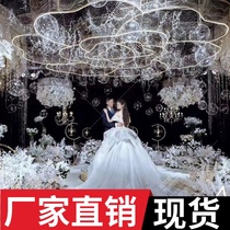 New wedding props large wrought iron gauze rose petal wedding hall ceiling creative decoration decoration pendant
