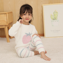 Childrens coral velvet Pajamas Soft girls baby flannel home clothing set half-side velvet thickened warm winter