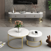 Nordic small apartment marble round coffee table simple modern luxury tea table living room home TV cabinet combination