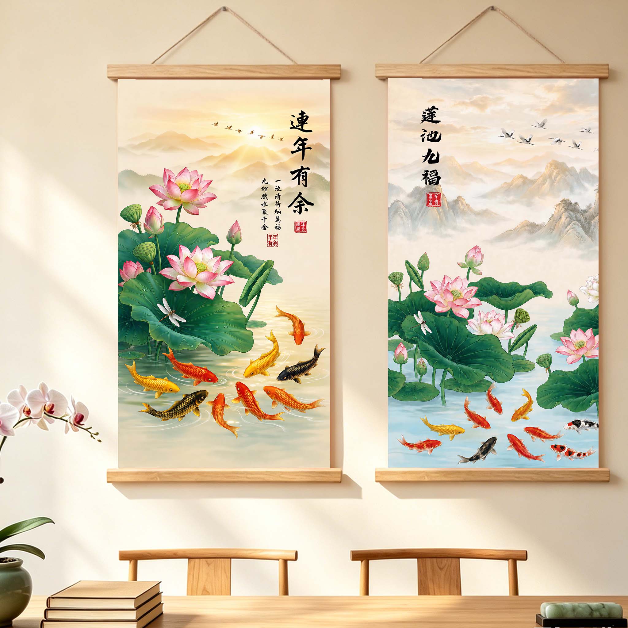 荷花九鲤图轴-荷花九鲤图轴促销价格、荷花九鲤图轴品牌- 淘宝